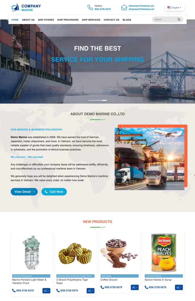 Mẫu web dịch vụ vận tải biển, hàng hải